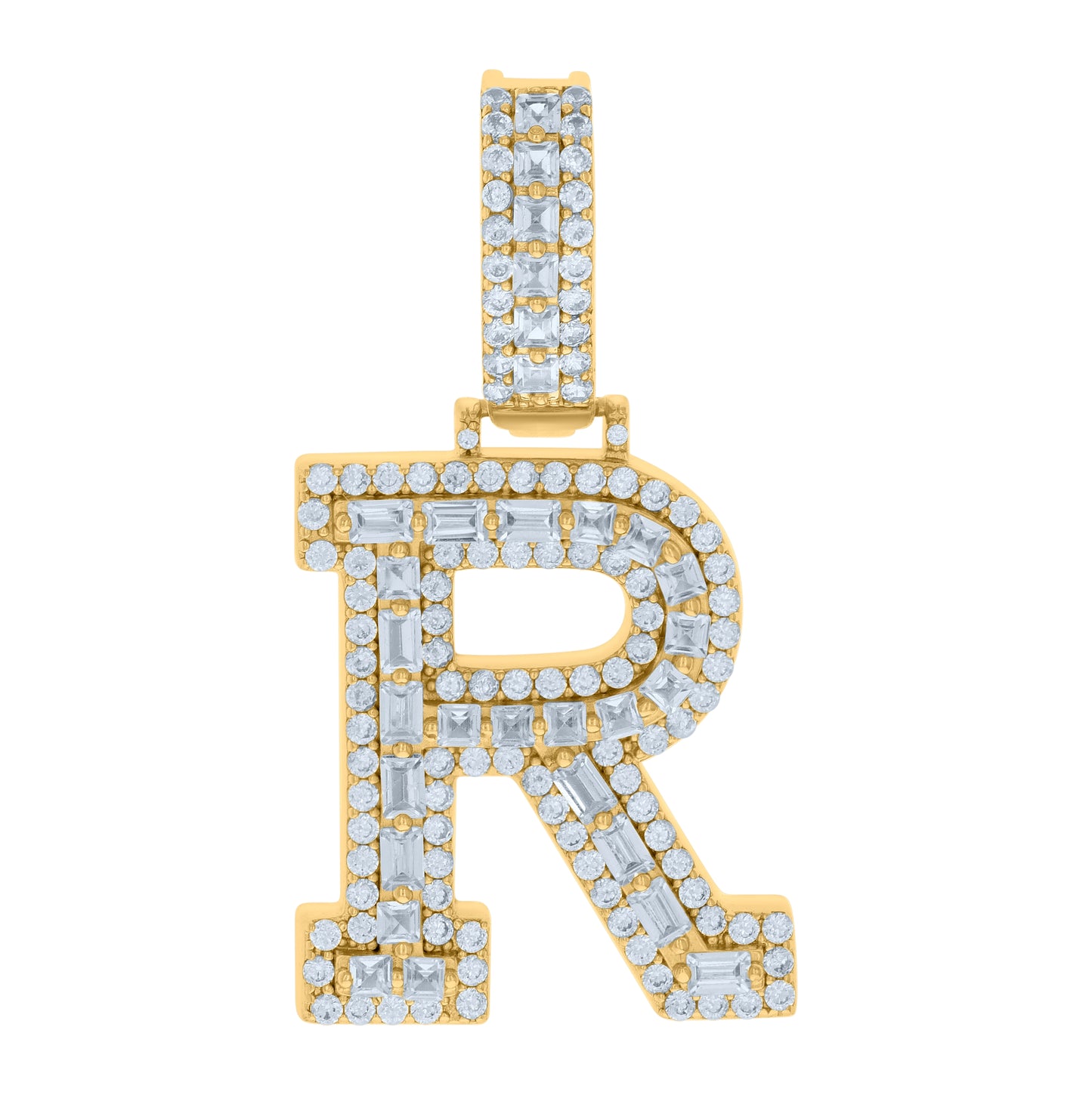 Sterling Silver Yellow-tone Unisex Cubic-Zirconia Initial Alphabet Charm Pendant