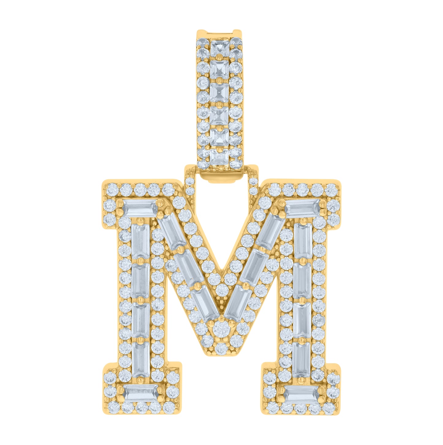 Sterling Silver Yellow-tone Unisex Cubic-Zirconia Initial Alphabet Charm Pendant
