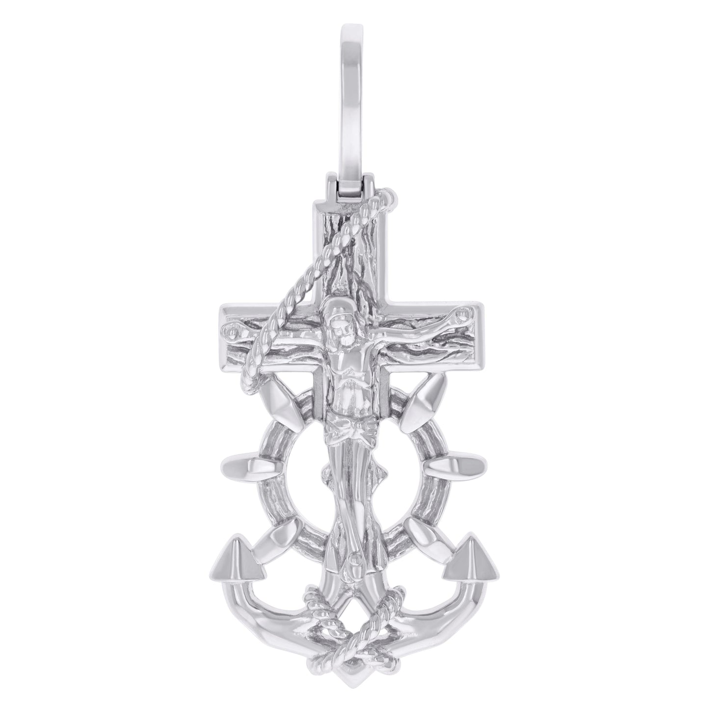 Sterling Silver Mens Anchor Crucifix Religious Charm Pendant