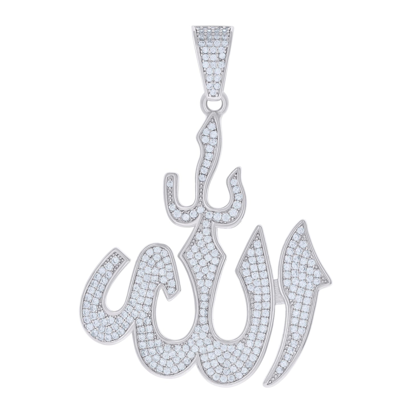Sterling Silver Mens Cubic-Zirconia Allah Symbol Religious Charm Pendant