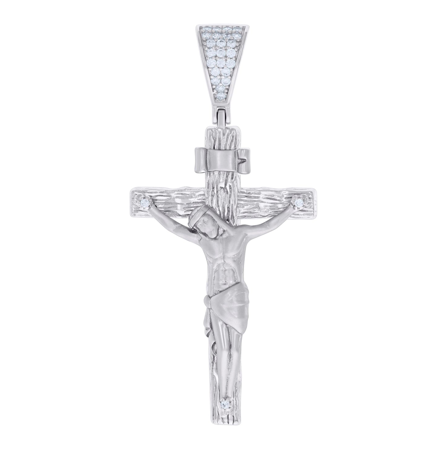 Sterling Silver Mens Round Cubic-Zirconia Crucifix Cross Religious Charm Pendant