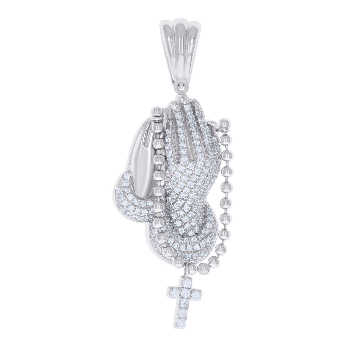 Sterling Silver Mens Cubic-Zirconia Praying Hands Symbol Religious Charm Pendant