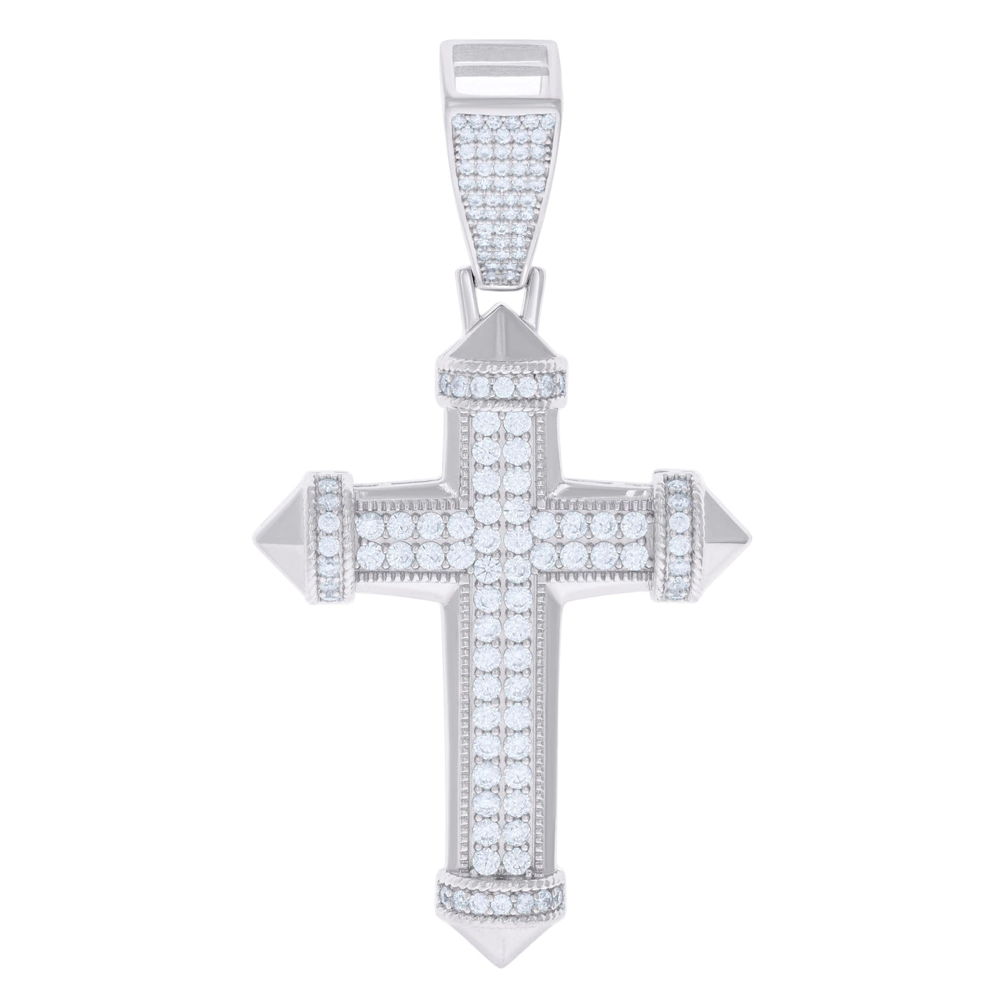 Sterling Silver Mens Round Cubic-Zirconia Cross Religious Charm Pendant