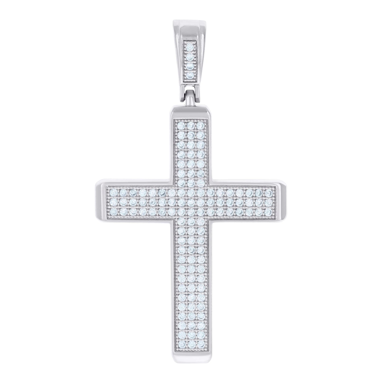 Sterling Silver Mens Round Cubic-Zirconia Cross Religious Charm Pendant