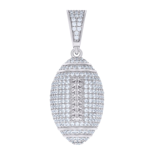 Sterling Silver Mens Cubic-Zirconia Football Sports Charm Pendant