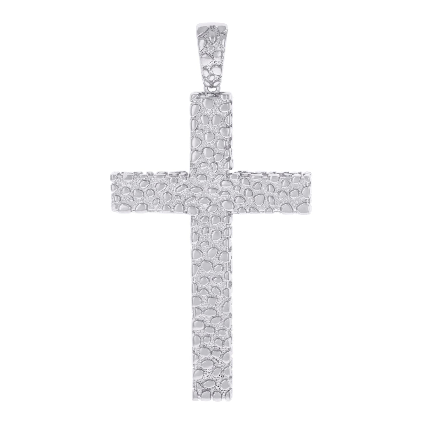 Sterling Silver Mens Nugget Cross Religious Charm Pendant