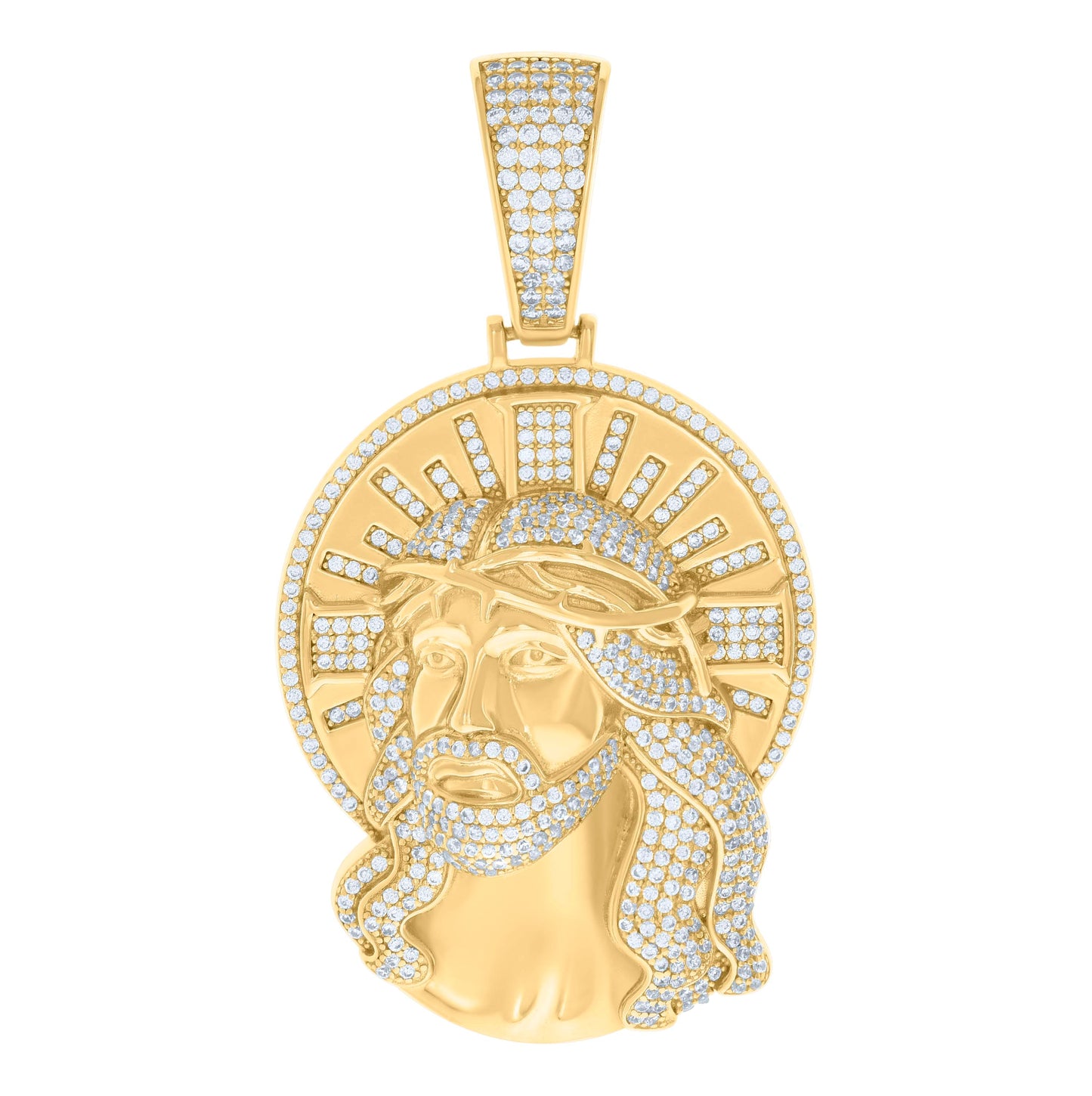 Sterling Silver Yellow-tone Mens Round Cubic-Zirconia Jesus Religious Charm Pendant