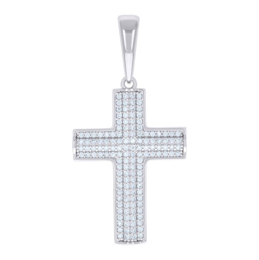 Sterling Silver Men Cubic-Zirconia Cross Religious Charm Pendant