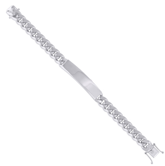Sterling Rhodium Solid Miami Cuban Id Bracelet