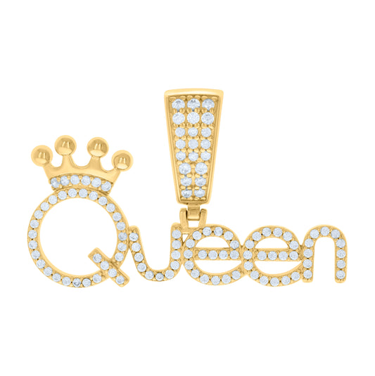 Sterling Silver Yellow-tone Womens Cubic-Zirconia Queen Fashion Charm Pendant
