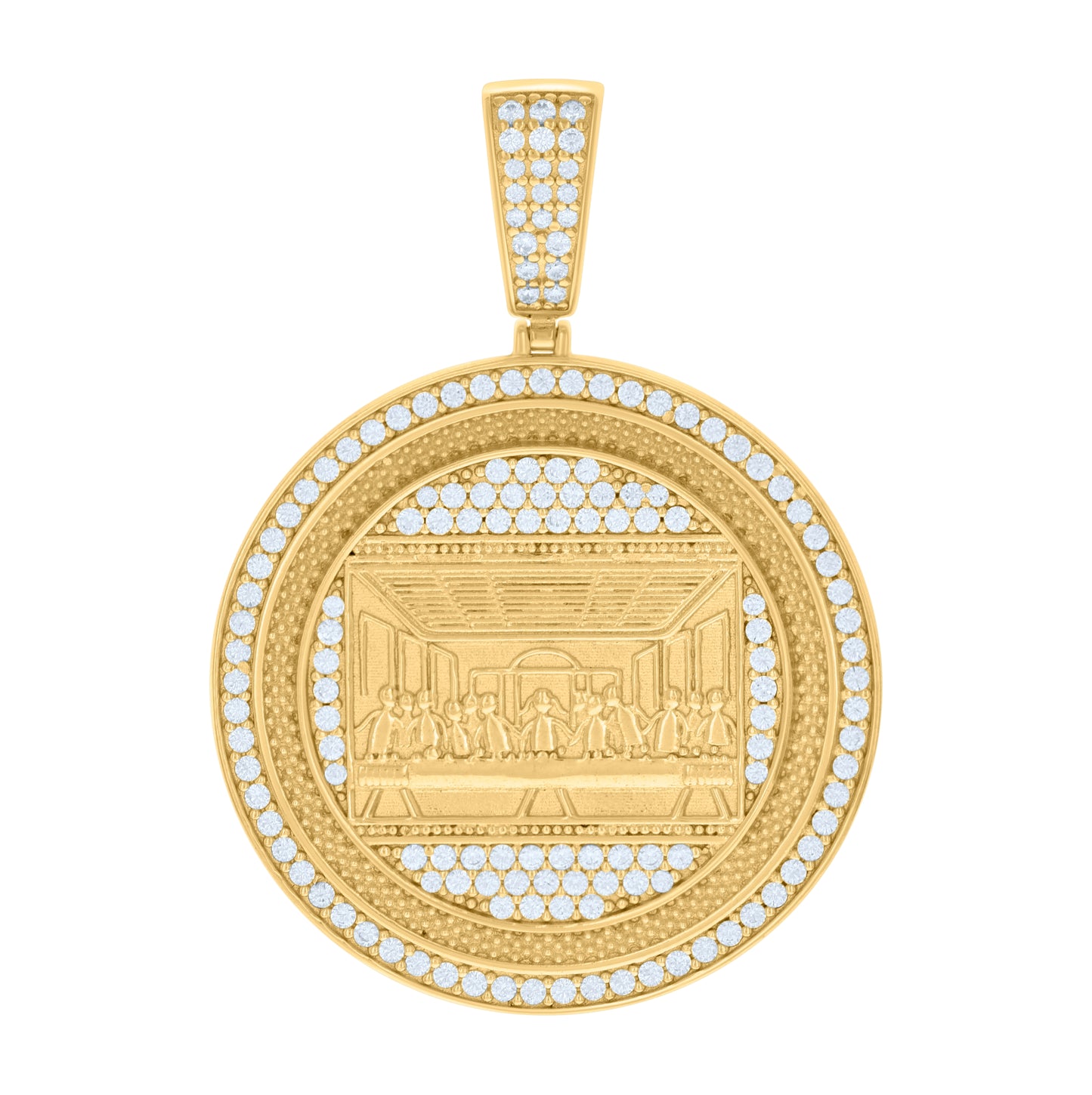 Sterling Silver Yellow-tone Mens Cubic-Zirconia Medallion Last Supper Religious Charm Pendant