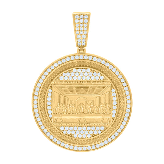 Sterling Silver Yellow-tone Mens Cubic-Zirconia Medallion Last Supper Religious Charm Pendant