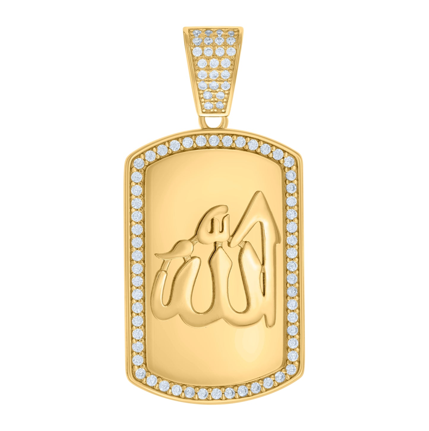 Sterling Silver Yellow-tone Mens Cubic-Zirconia ALLAH Dogtag Symbol Religious Charm Pendant