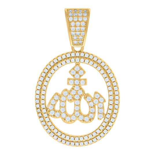 Sterling Silver Yellow-tone Mens Cubic-Zirconia ALLAH Symbol Religious Charm Pendant