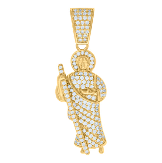Sterling Silver Yellow-tone Mens Cubic-Zirconia St. Jude Saints Religious Charm Pendant
