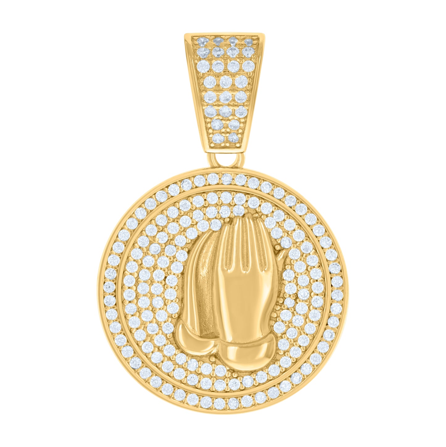 Sterling Silver Yellow-tone Mens Cubic-Zirconia Praying Hands Symbol Religious Charm Pendant