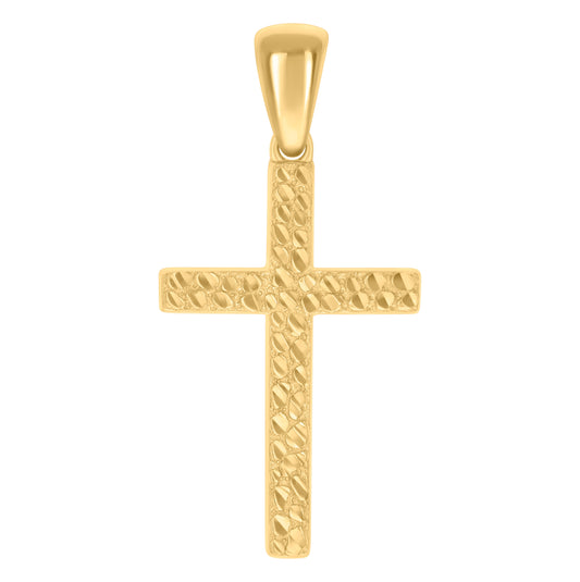 Sterling Silver Yellow-tone Mens Nugget Cross Religious Charm Pendant