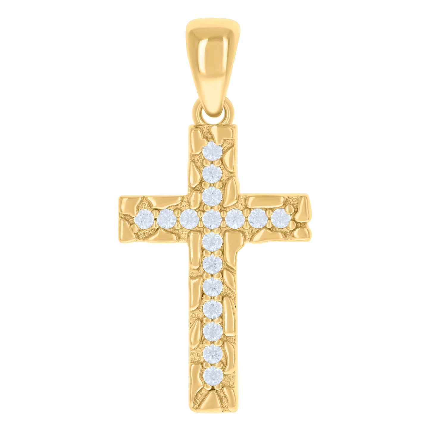 Sterling Silver Yellow-tone Mens Round Cubic-Zirconia Nugget Cross Religious Charm Pendant