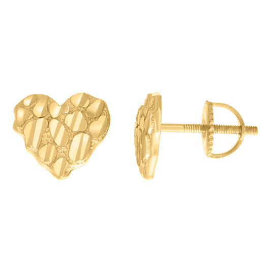 Sterling Silver Yellow-tone Womens Nugget Heart Stud Earrings