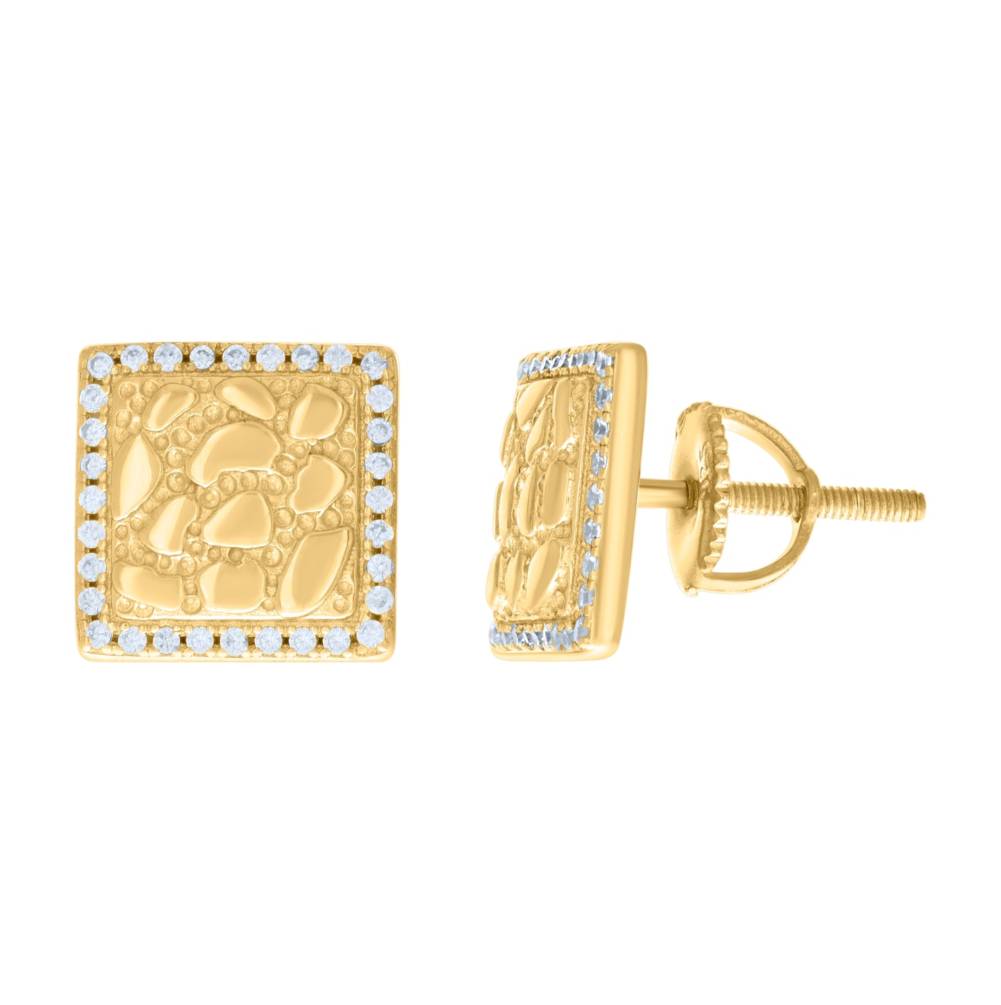 Sterling Silver Yellow-tone Womens Cubic-Zirconia Nugget Square Stud Earrings