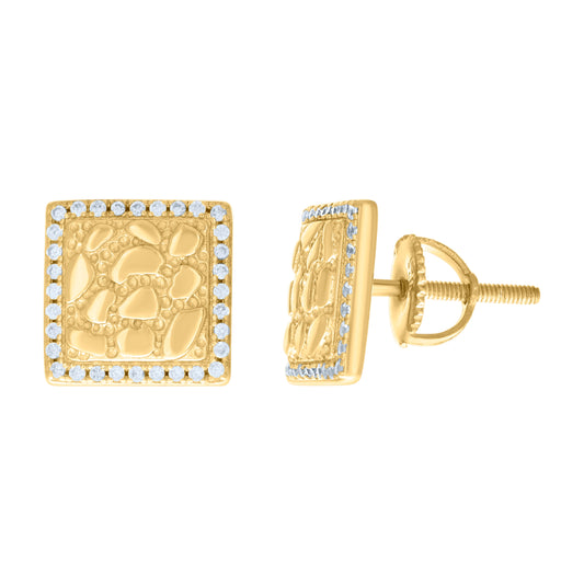 Sterling Silver Yellow-tone Womens Cubic-Zirconia Nugget Square Stud Earrings