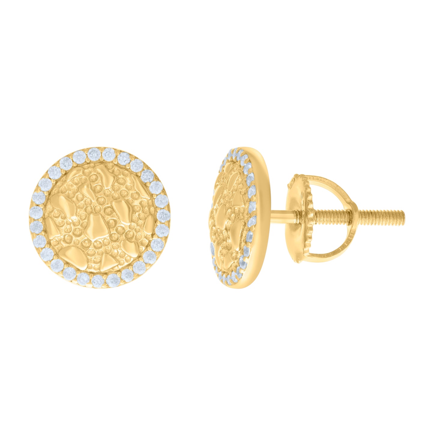 Sterling Silver Yellow-tone Womens Cubic-Zirconia Nugget Round Stud Earrings