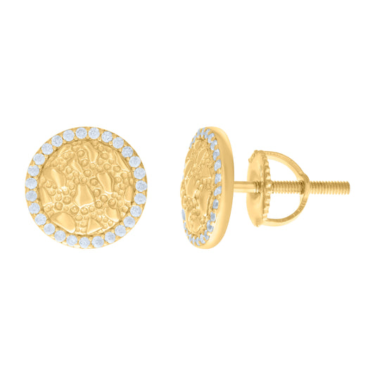 Sterling Silver Yellow-tone Womens Cubic-Zirconia Nugget Round Stud Earrings