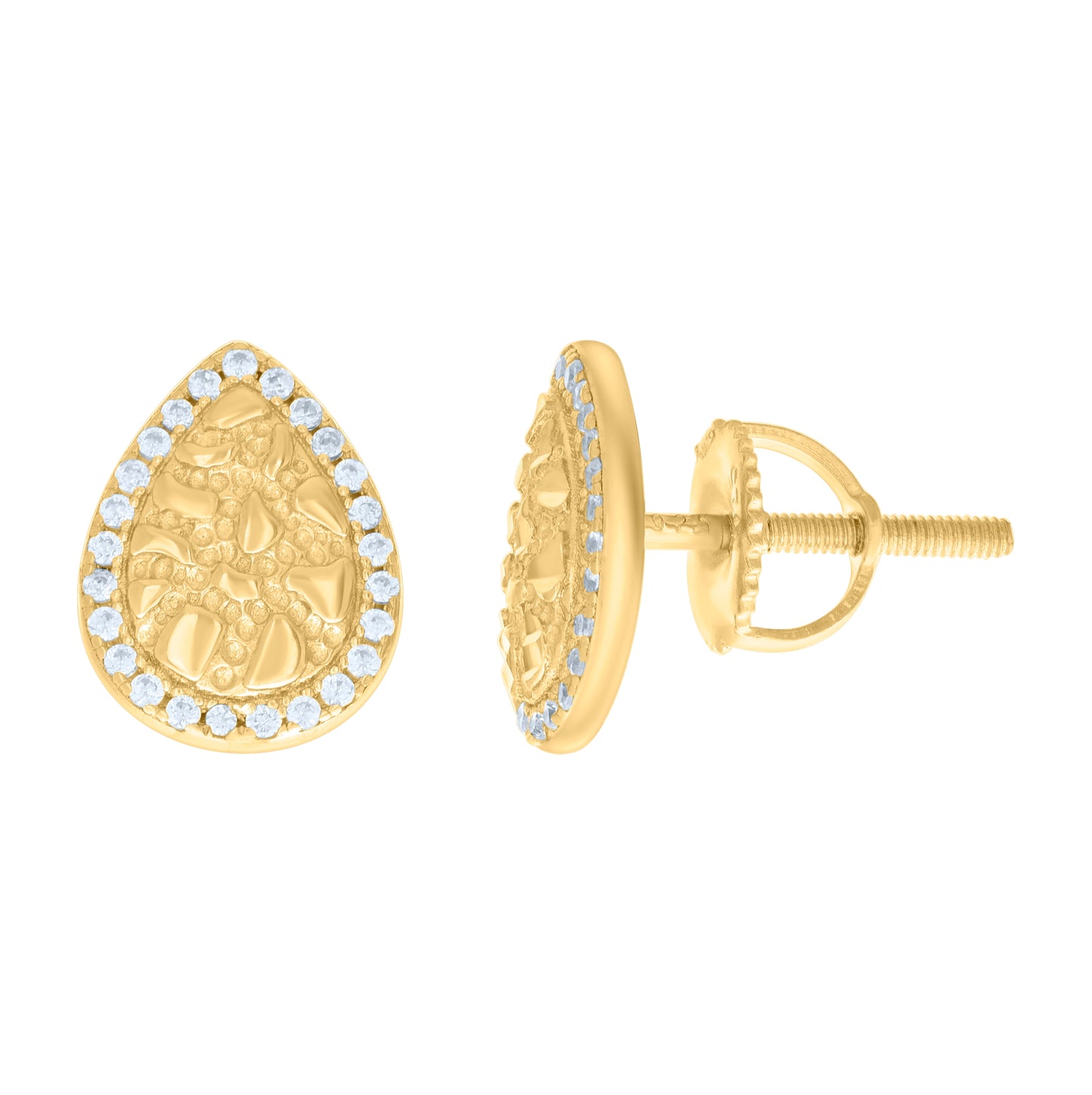 Sterling Silver Yellow-tone Womens Cubic-Zirconia Nugget Teardrop Stud Earrings