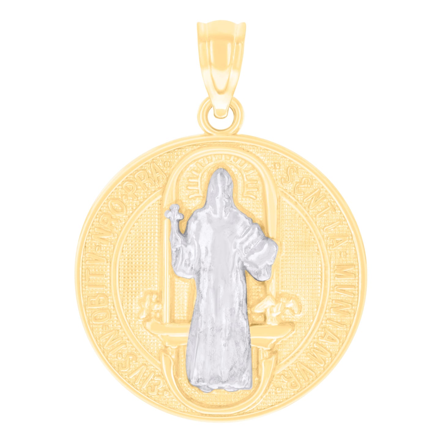 14K Two-tone Gold Mens St. Benedict Religious Charm Pendant