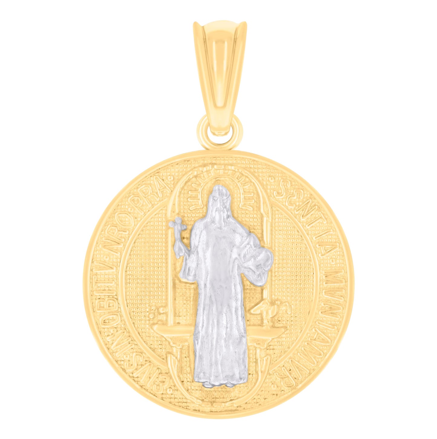 14K Two-tone Gold Mens St. Benedict Religious Charm Pendant