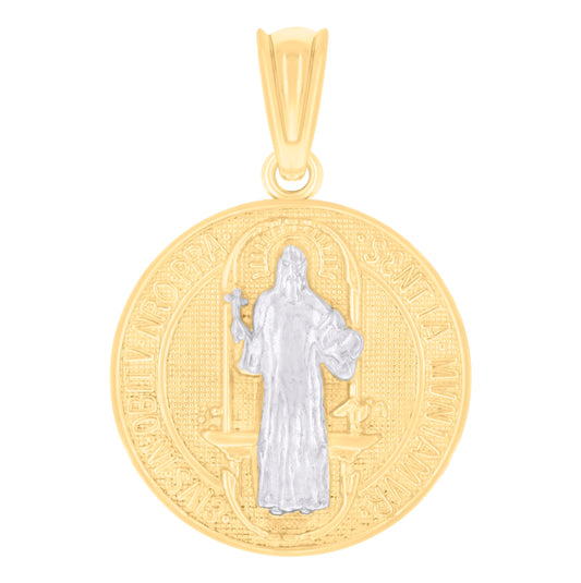 14K Two-tone Gold Mens St. Benedict Religious Charm Pendant