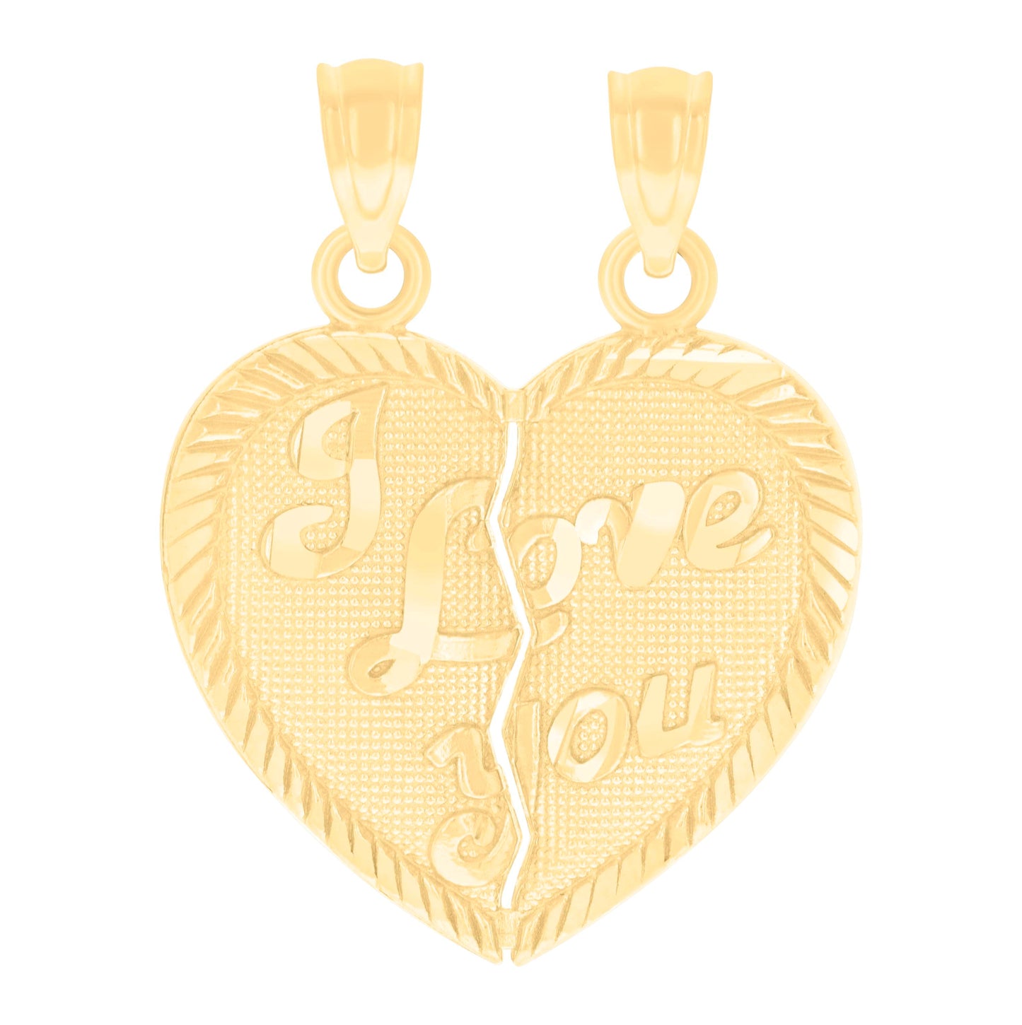 14K Yellow Gold Womens I Love You Broken Heart Charm Pendant