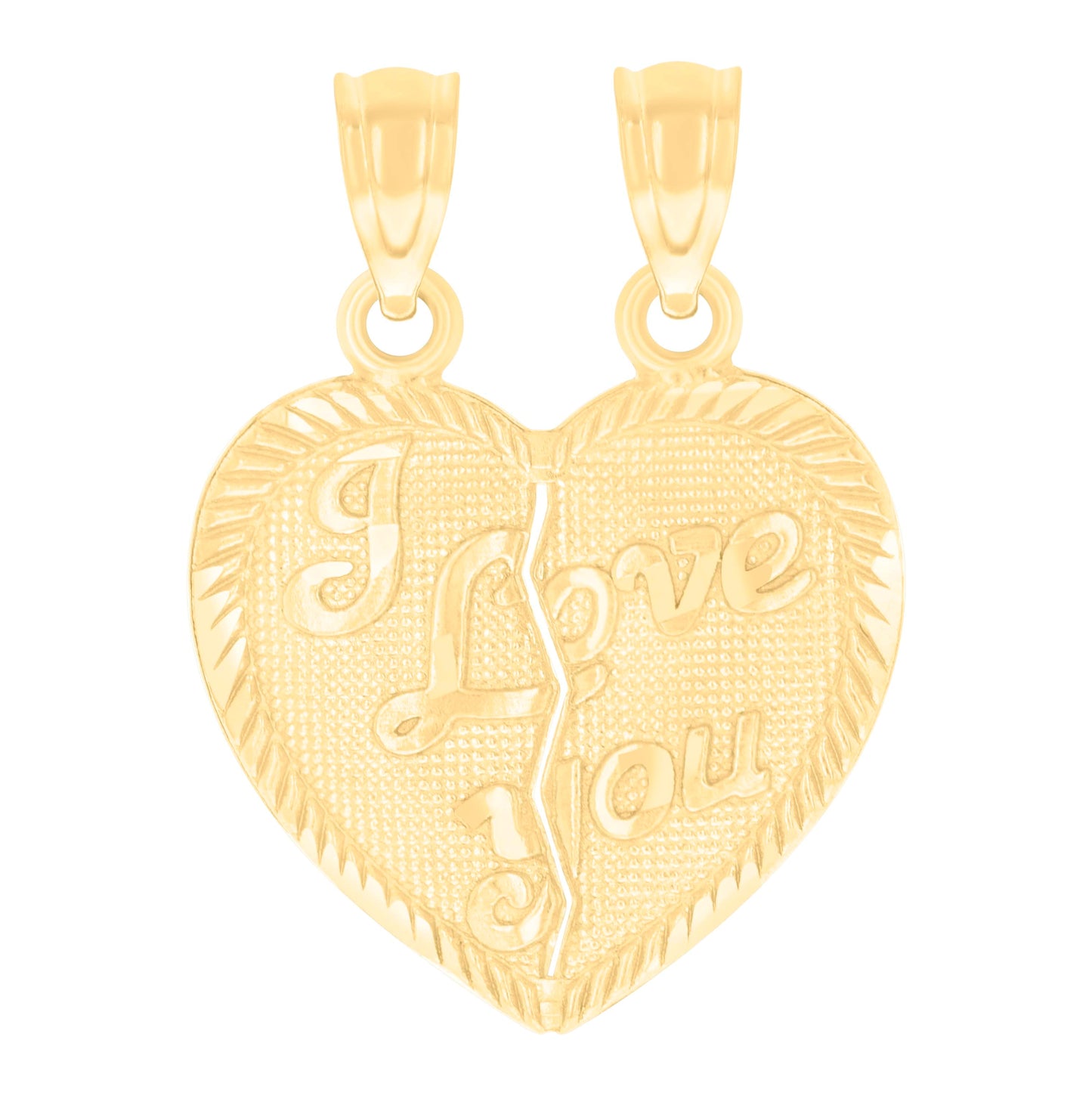 14K Yellow Gold Womens I Love You Broken Heart Charm Pendant