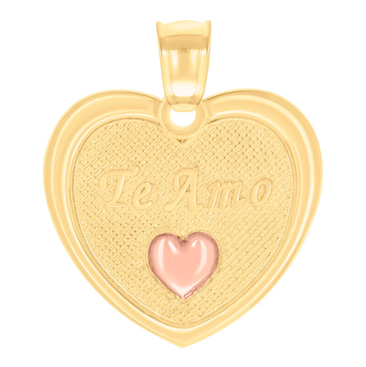 14K Two-tone Gold Womens Te Amo Heart Charm Pendant