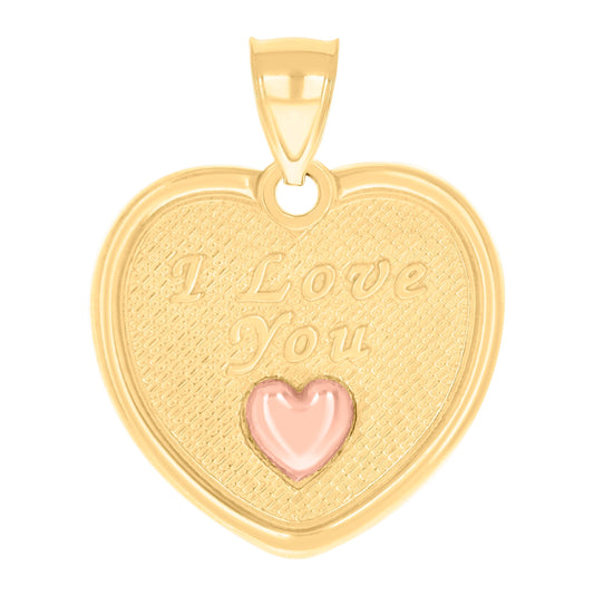 14K Two-tone Gold Womens I Love You Heart Charm Pendant