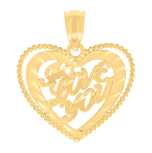 14K Yellow Gold Womens I Love You Heart Charm Pendant
