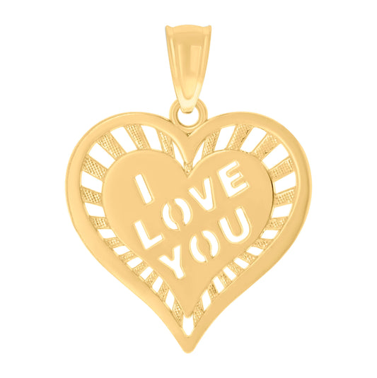 14K Yellow Gold Womens I Love You Heart Charm Pendant