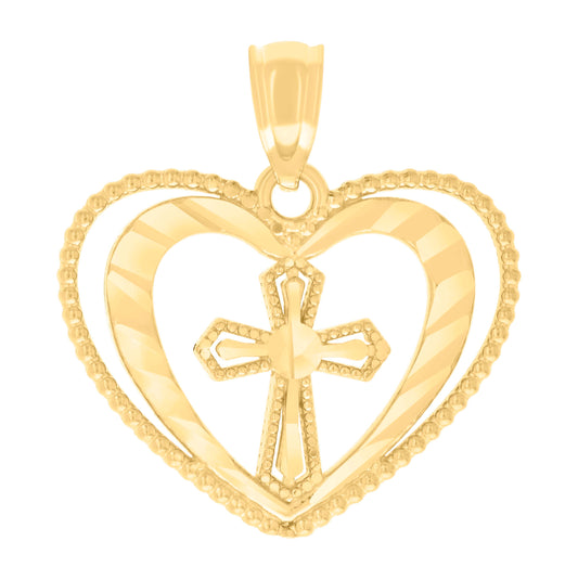 14K Yellow Gold Womens Cross Heart Charm Pendant