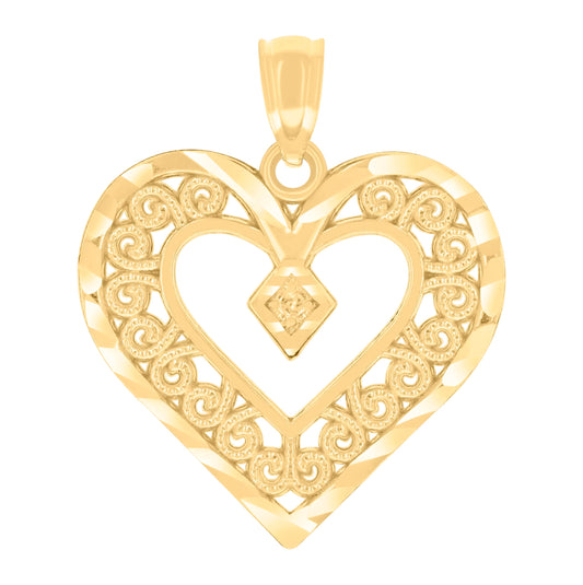 14K Yellow Gold Womens Heart Charm Pendant