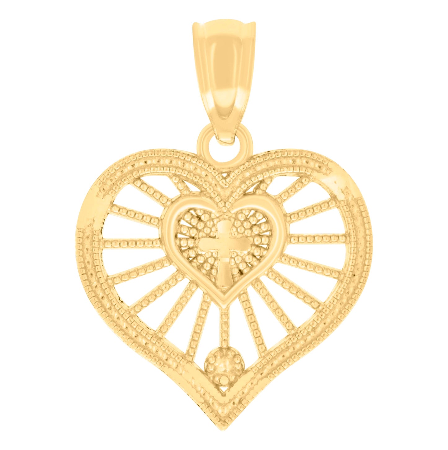 14K Yellow Gold Womens Cross Heart Charm Pendant