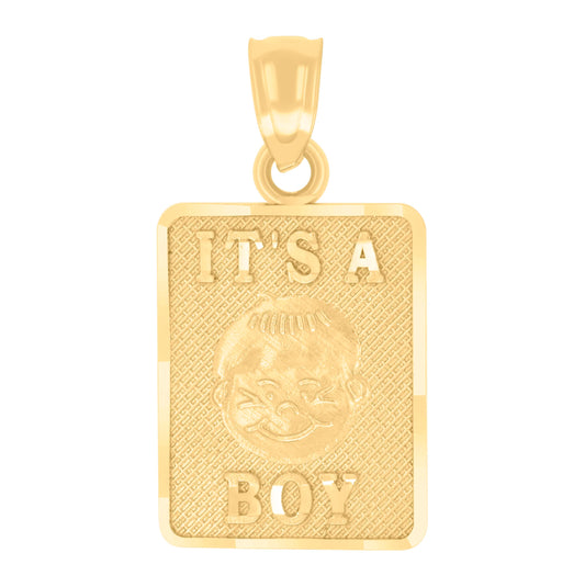 14K Yellow Gold Womens It’s A Boy Baby Charm Pendant
