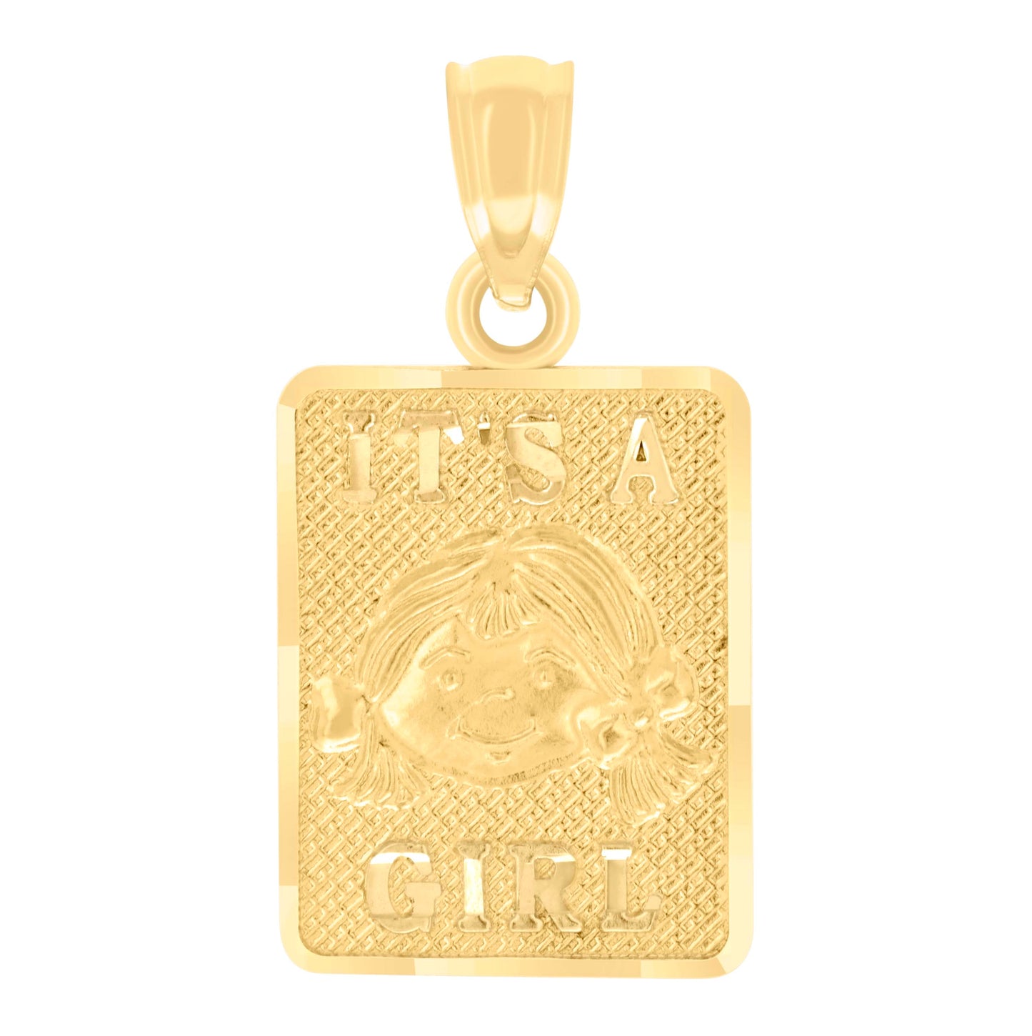14K Yellow Gold Womens It’s A Girl Baby Charm Pendant