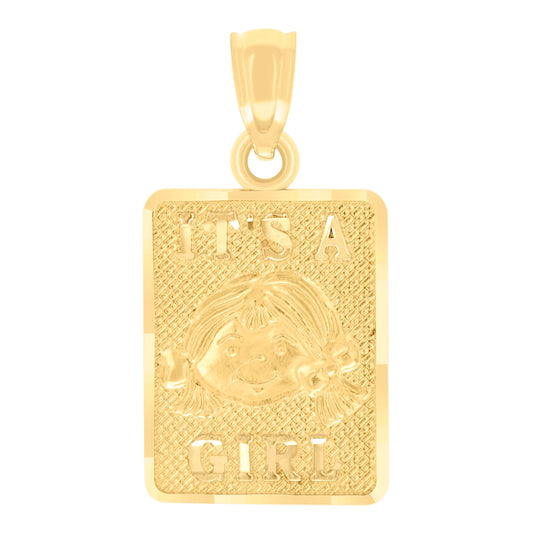 14K Yellow Gold Womens It’s A Girl Baby Charm Pendant