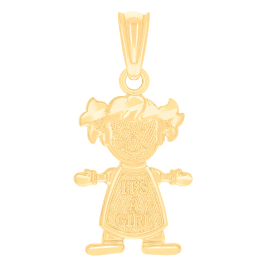 14K Yellow Gold Womens It's A Girl Baby Charm Pendant