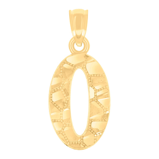 14K Yellow Gold Unisex Diamond-cut Nugget Unisex Initial Number Charm Pendant