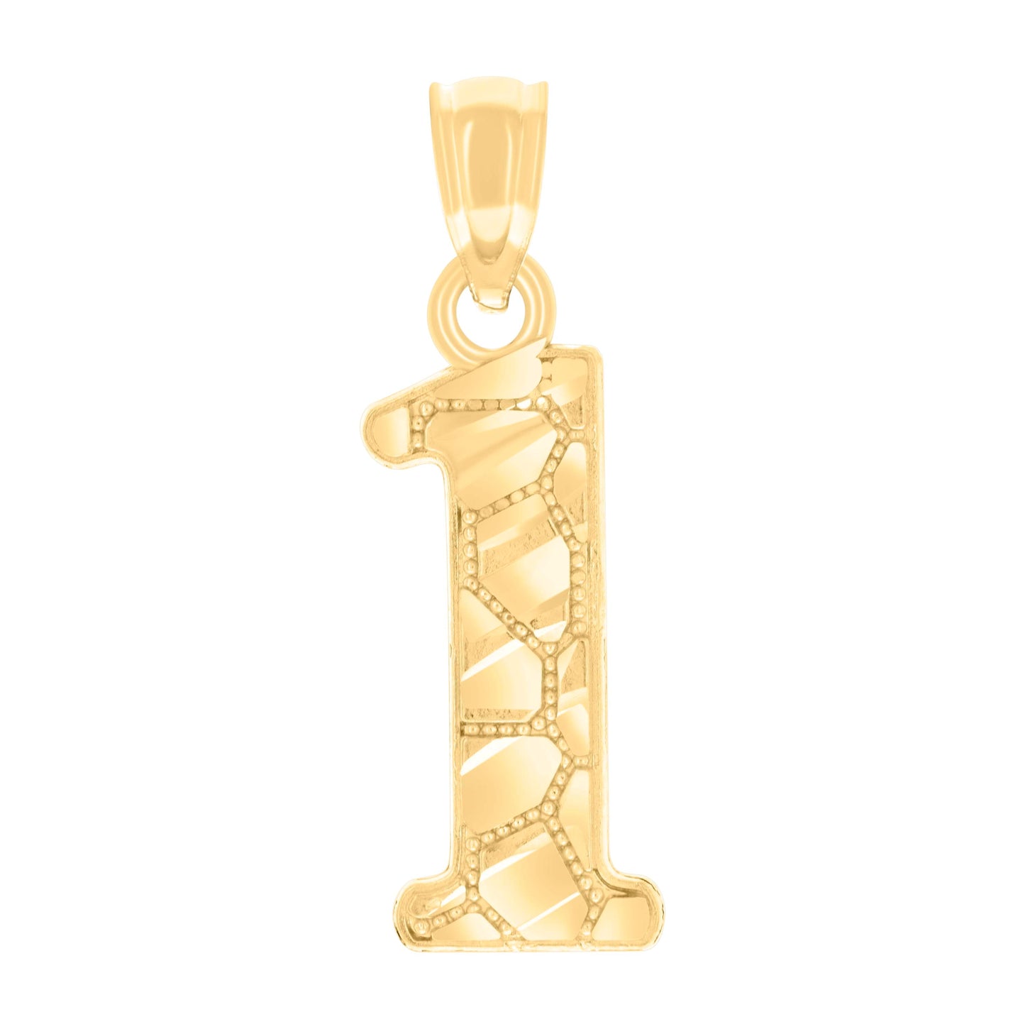 14K Yellow Gold Unisex Diamond-cut Nugget Unisex Initial Number Charm Pendant