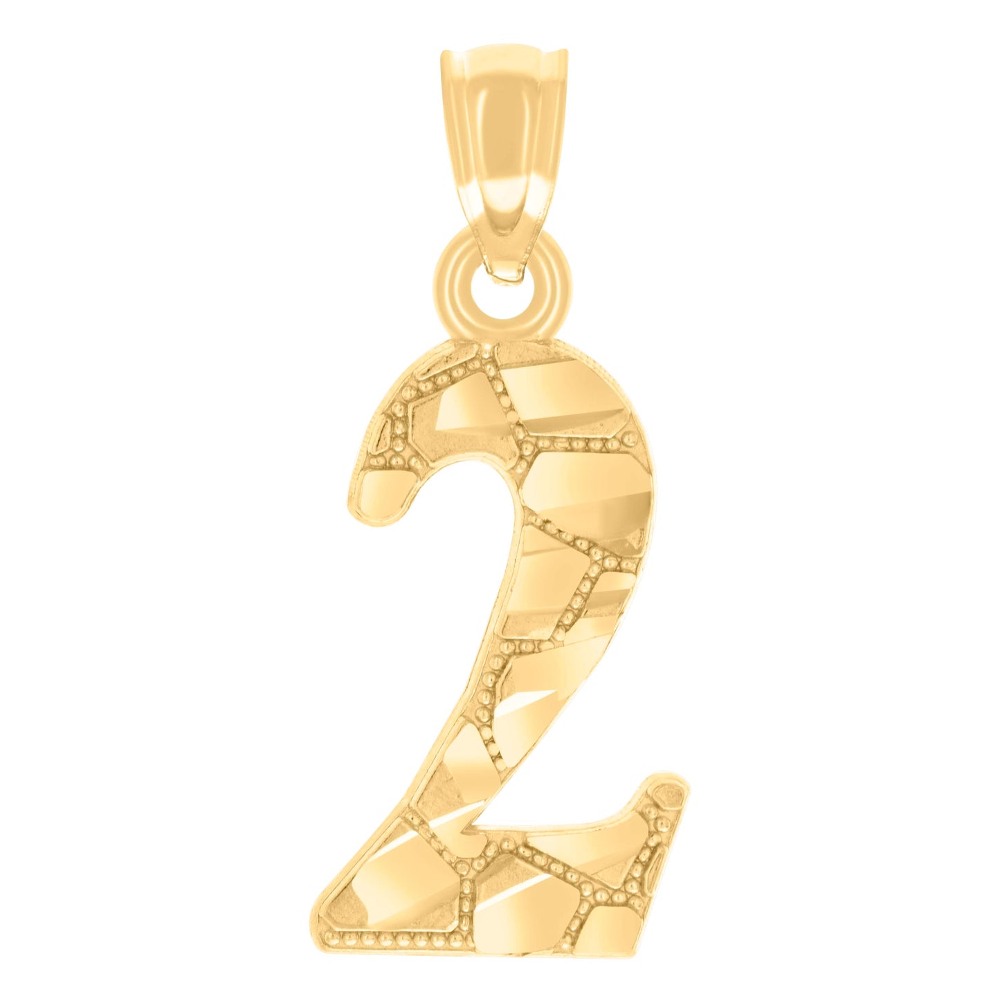 14K Yellow Gold Unisex Diamond-cut Nugget Unisex Initial Number Charm Pendant