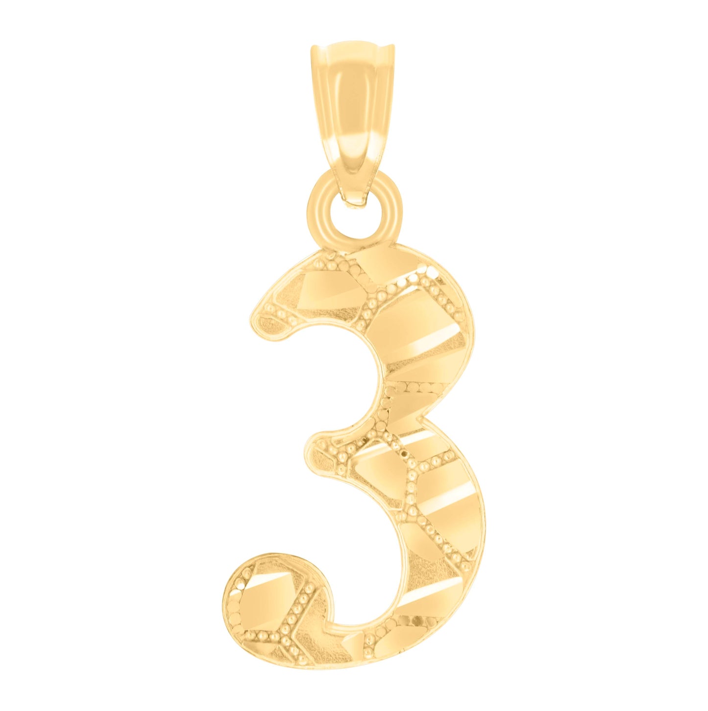 14K Yellow Gold Unisex Diamond-cut Nugget Unisex Initial Number Charm Pendant