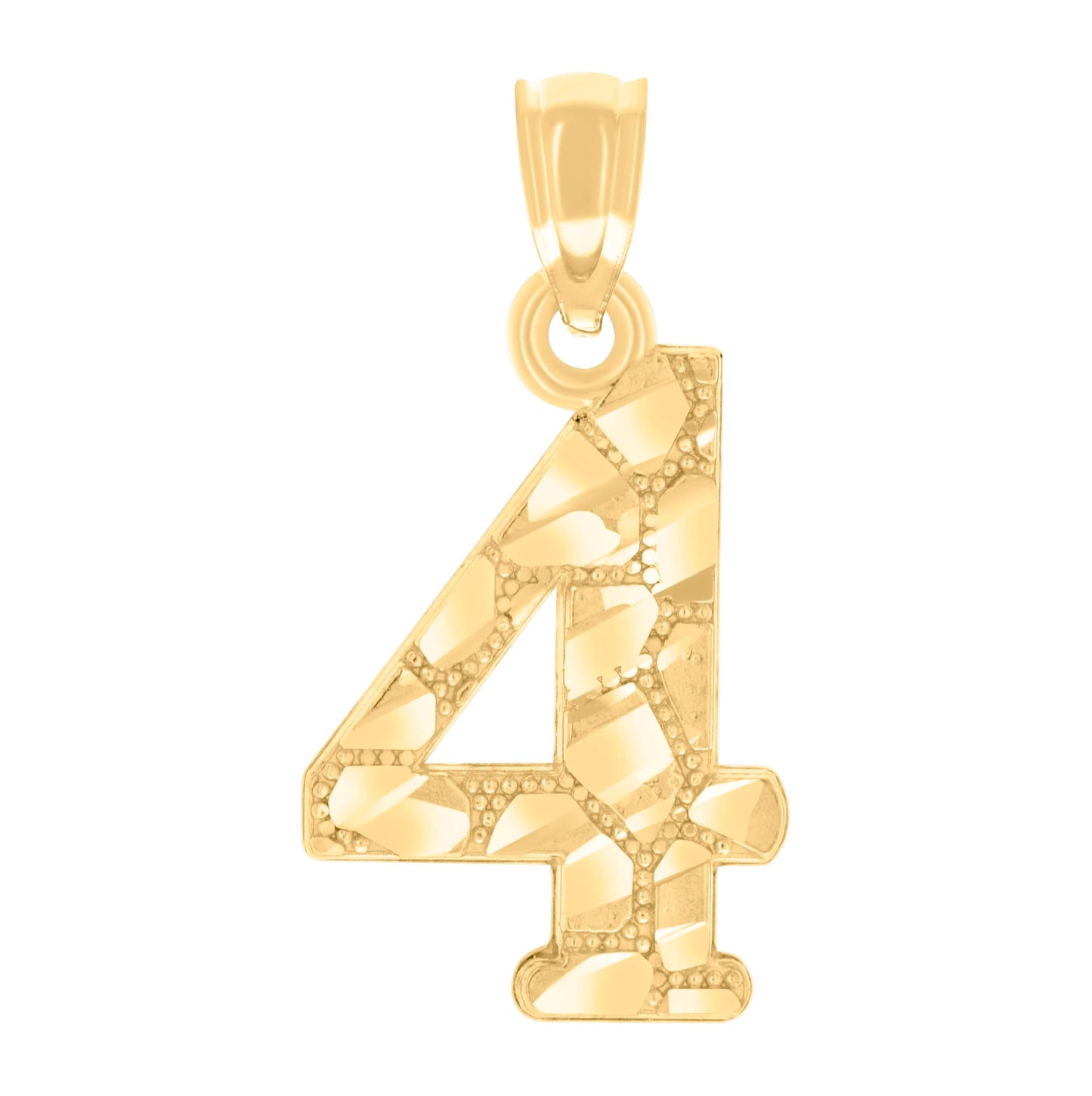 14K Yellow Gold Unisex Diamond-cut Nugget Unisex Initial Number Charm Pendant