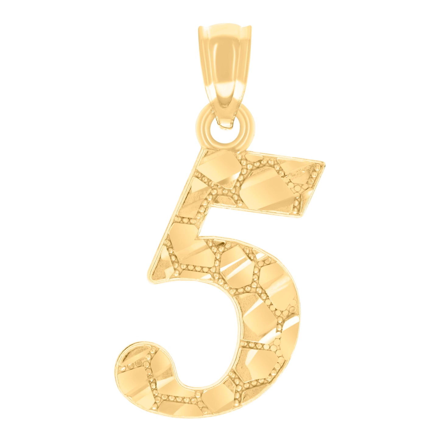14K Yellow Gold Unisex Diamond-cut Nugget Unisex Initial Number Charm Pendant